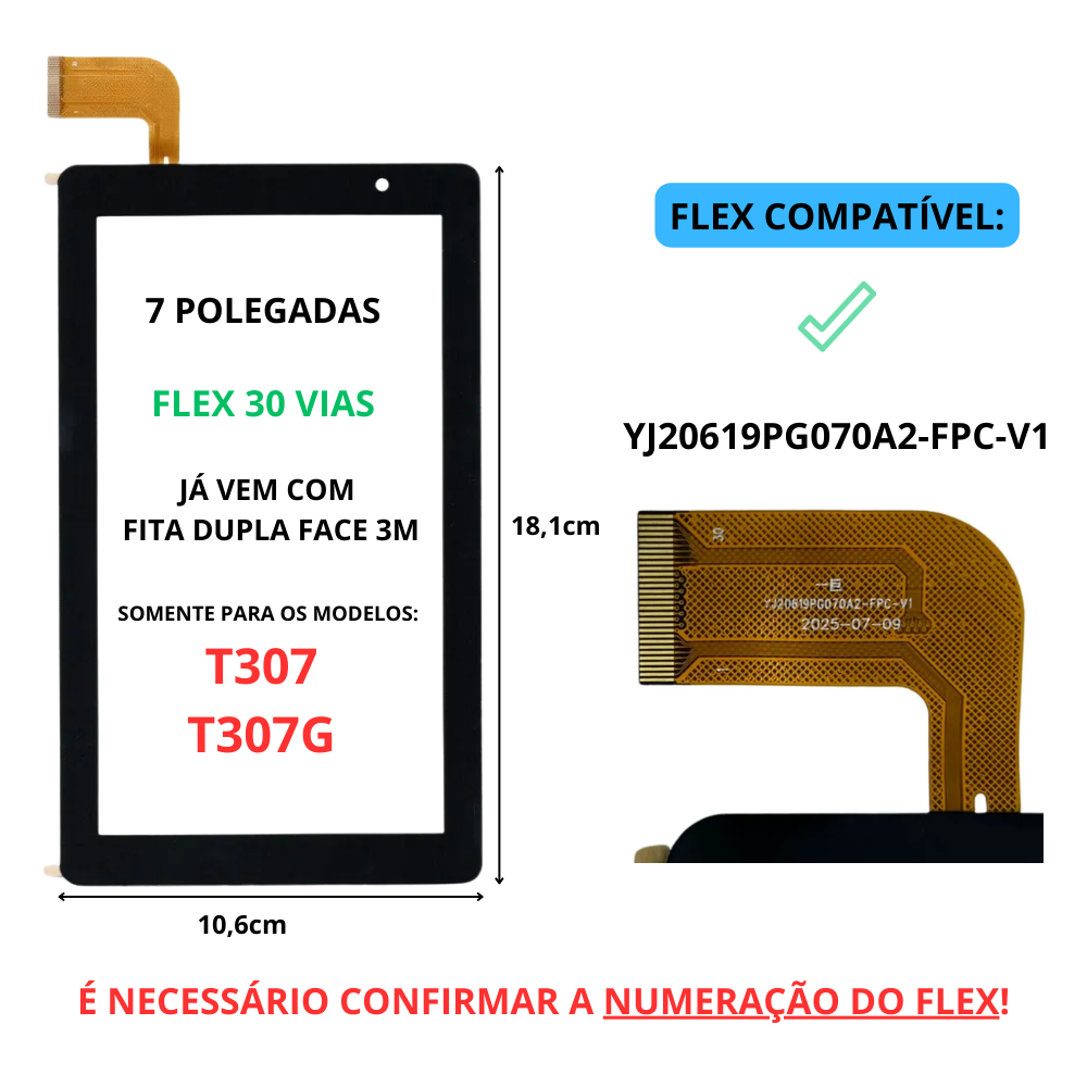 Touch Positivo Vision Tab 7 T307 T307g Preto | Flex: YJ20619PG070A2-FPC-V1