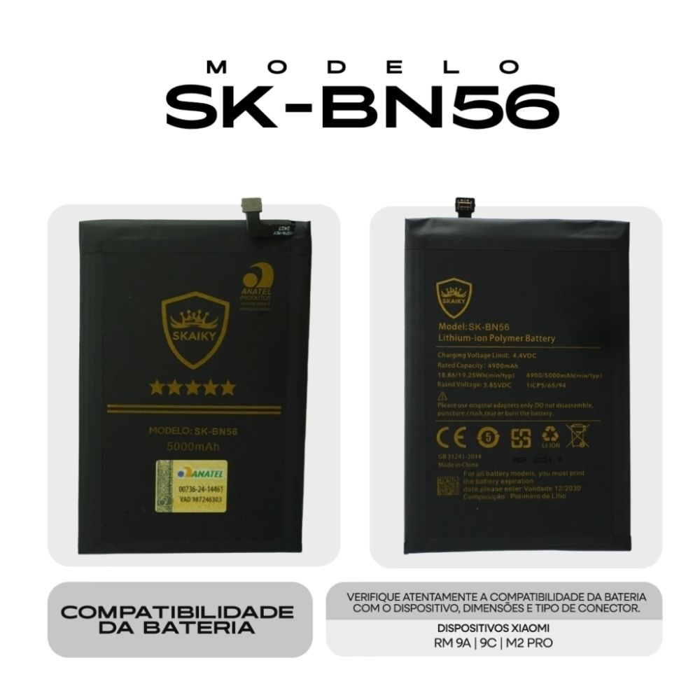 Bateria Xiaomi (Sk-Bn56) Redmi 9a | Redmi 9c | Redmi 9i | Skaiky - Imagem 2