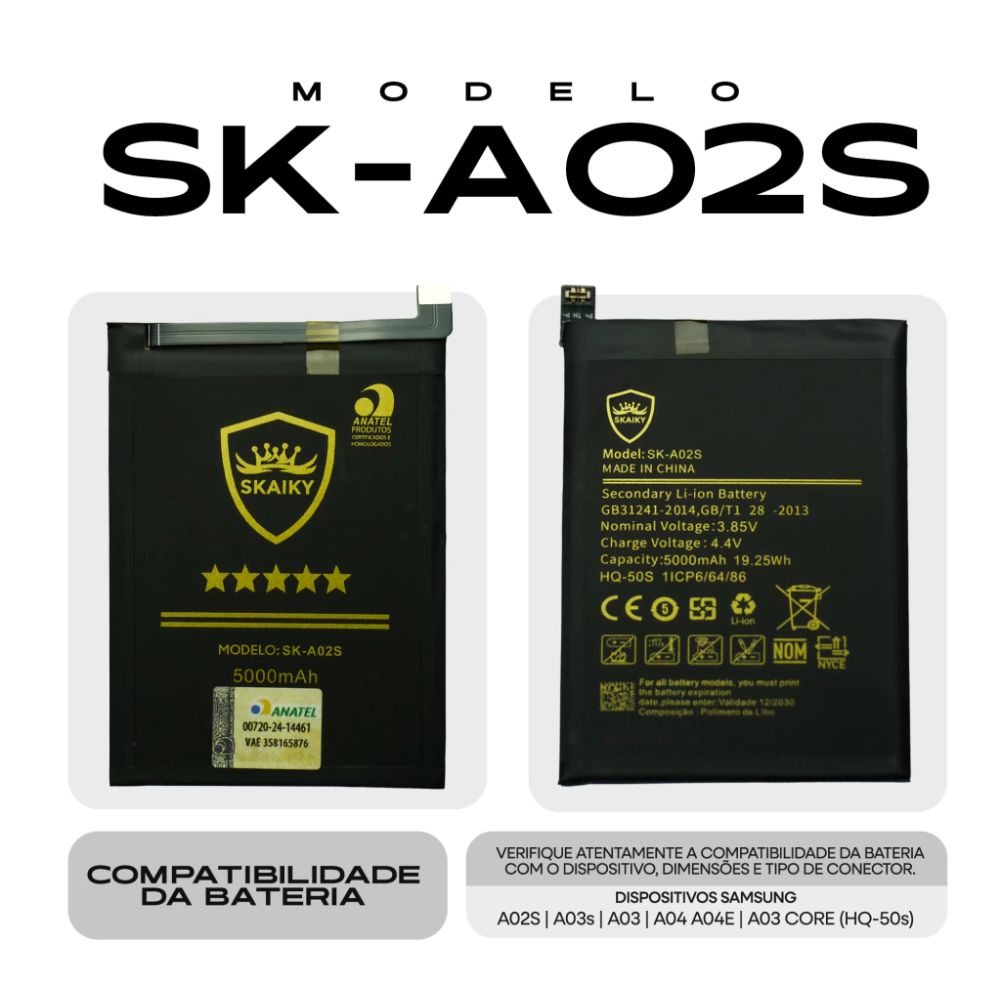 Bateria Samsung (Sk-A02s) A02s (A025) | A03 (A035) | A03s (A037) | A03 Core (A032) | A04 (A045) | A04e (A042) | A04s (A047) | Hq-50s | Skaiky - Imagem 2