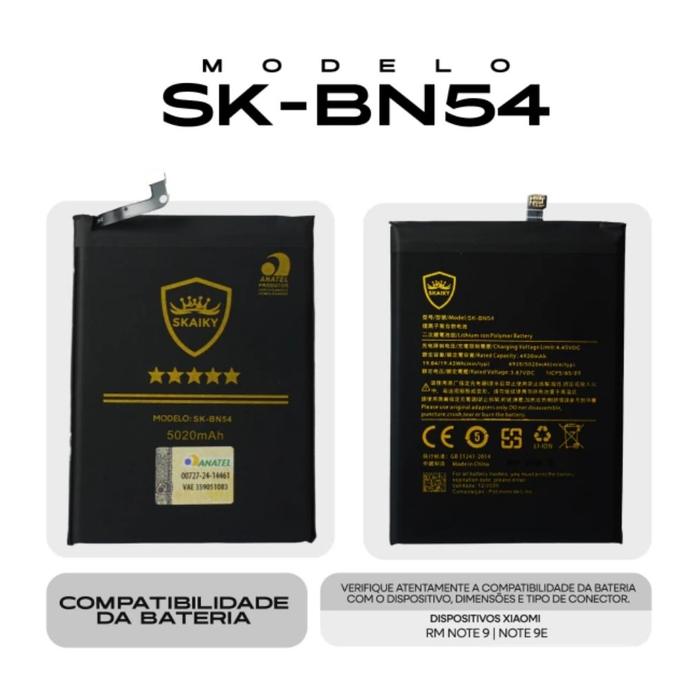 Bateria Xiaomi (Sk-Bn54) Redmi Note 9 | Redmi Note 9 5G | Redmi 9 | Redmi 10X 4G | Poco M2 | Skaiky - Imagem 2