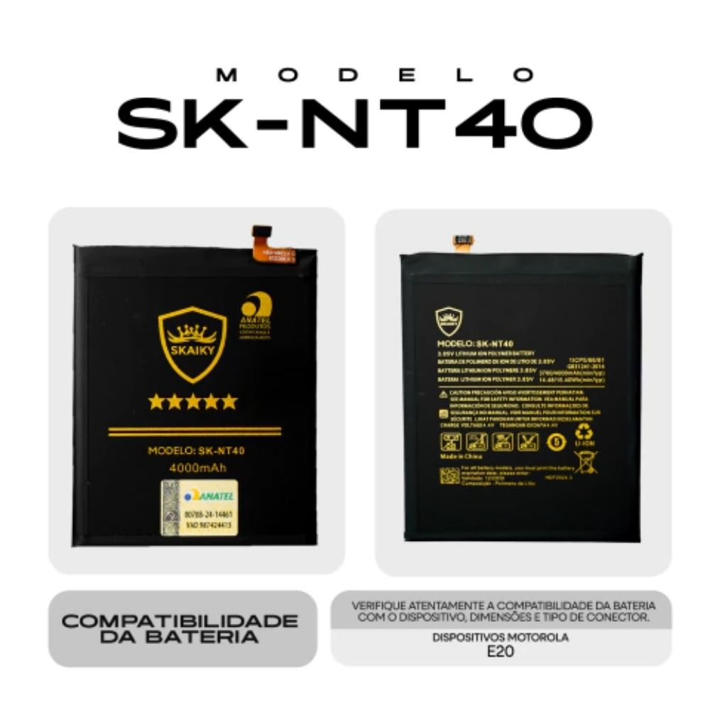Bateria (Sk-Nt40) Moto E20 (Xt2155) | Skaiky - Imagem 2