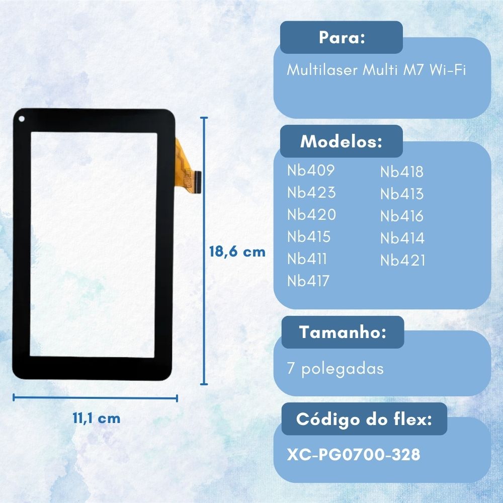 Touch Multilaser M7 Wi-fi | M7s Wifi | Ml-S01e | Ml-S04s | Ml-SO2s | Nb409 Nb411 Nb413 Nb414 Nb415 Nb416 Nb417 Nb418 Nb420 Nb421 Nb422 Nb423 (XC-PG0700-328-A1) - Imagem 3